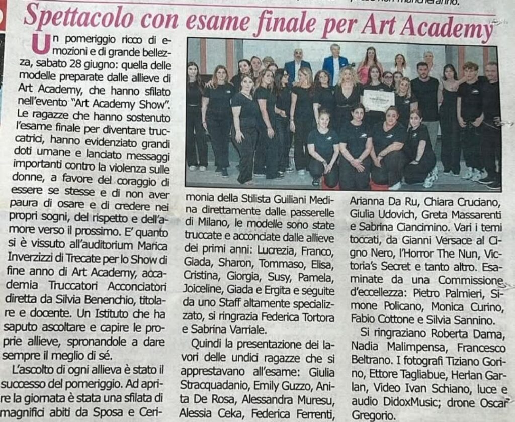 Spettacolo/Evento di fine anno Art Academy - Articolo sull'Evento